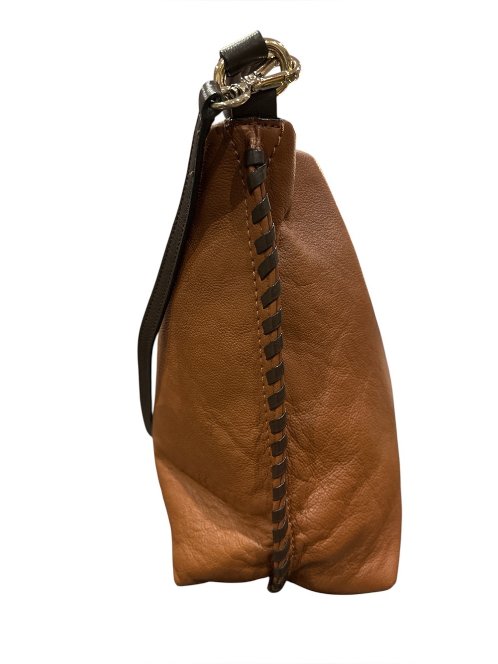 Cole Haan Tan Leather Hobo Shoulder Bag with dark brown stitching on sides - Picture 7 of 9